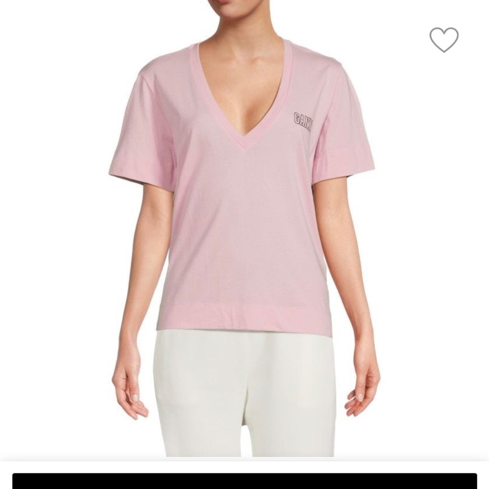 Ganni v neck pink tee